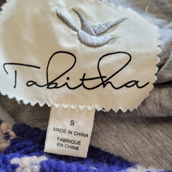 Small Blue+Tan Tabitha Wool Cardigan - Picture 4 of 5